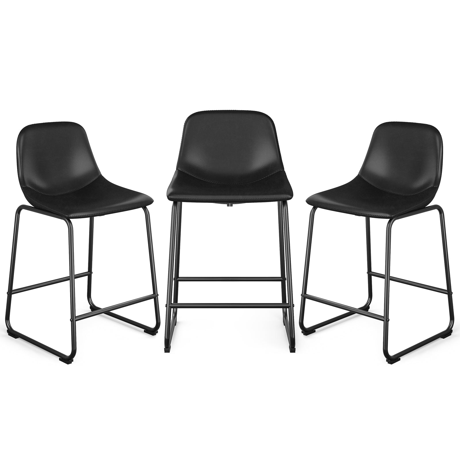 Rfiver Pu Faux Leather Bar Stools, Industrial Pub Barstools with Back and Footrest, Modern Armless Bar Height Stool Chairs